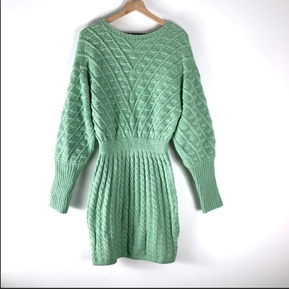 Lulu’s Sweater Dress Balloon Sleeve Mint Green XL